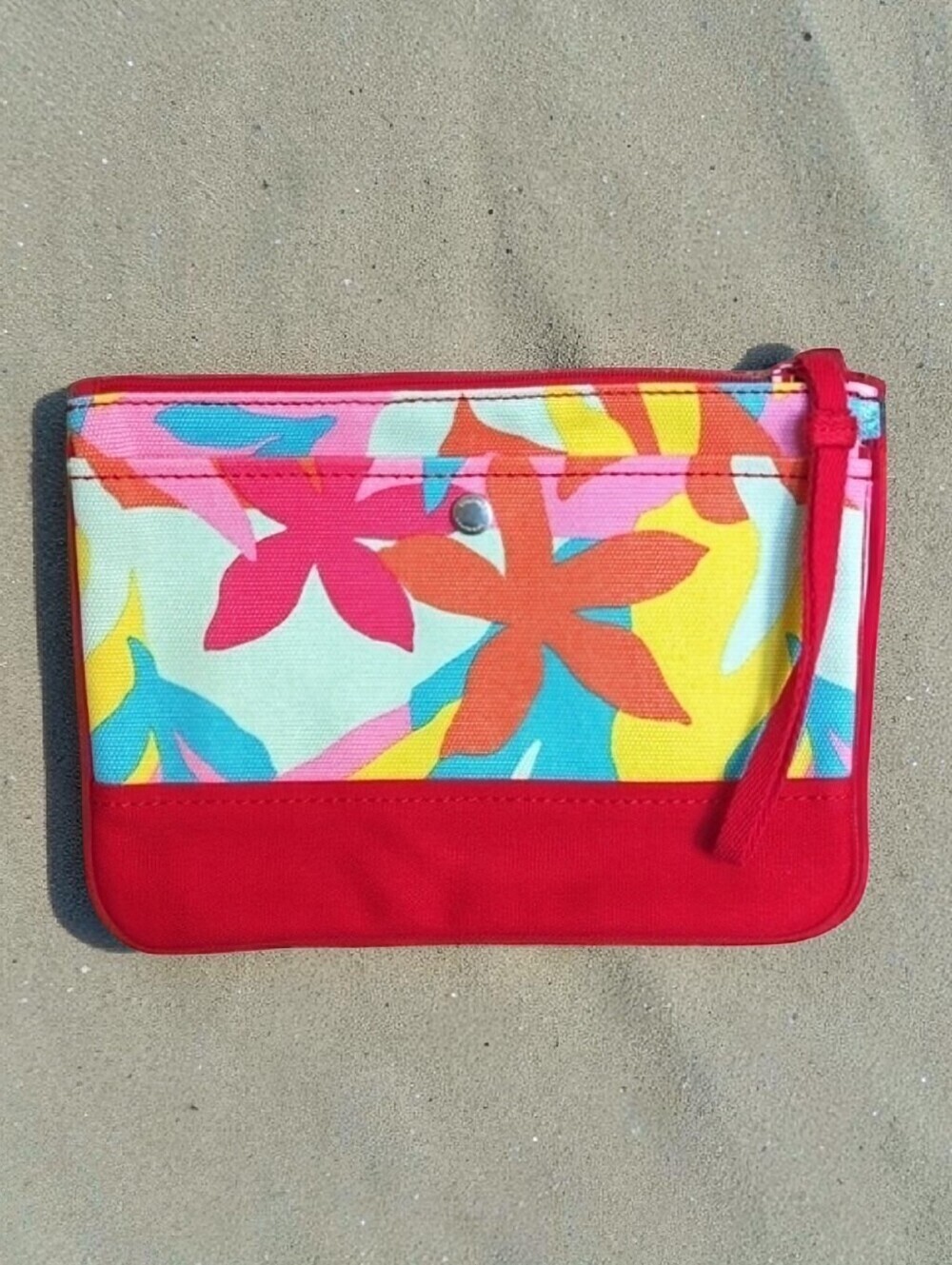 Lands' End Canvas Zipper Pouch Floral Tropical Medium Wristlet Colorful NWOT